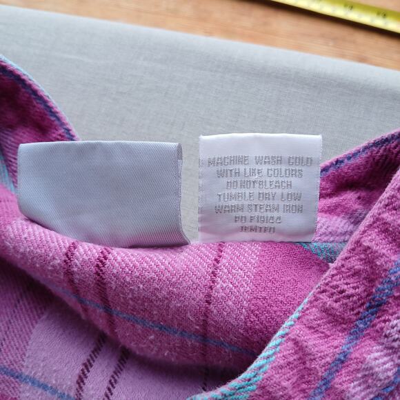 Blair Heavyweight Flannel Button-up Shirt XL retro pink plaid blouse top LS - Picture 8 of 13